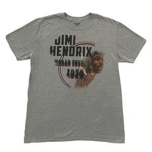 Jimi Hendrix World Tour 1970 Vintage T-shirt Men's Large Grey Miss Print